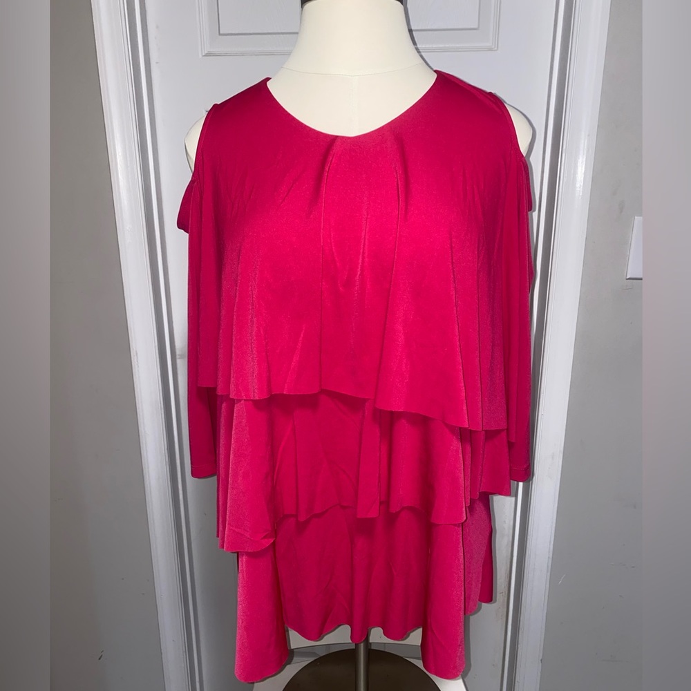 Women’s Susan Graver Cold Shoulder Layered Blouse 2x Fuchsia Pink